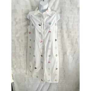 100% Cotton VILAGALLO 6 White Shirt Dress Sleeveless DONUT PRINT Casual Summer